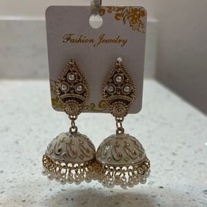 Elegant Gold and White Jhumka Earrings